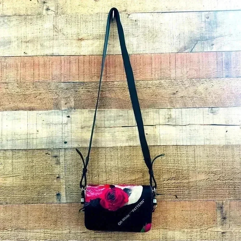 Authentic Off White Pattern Silk Floral Purse